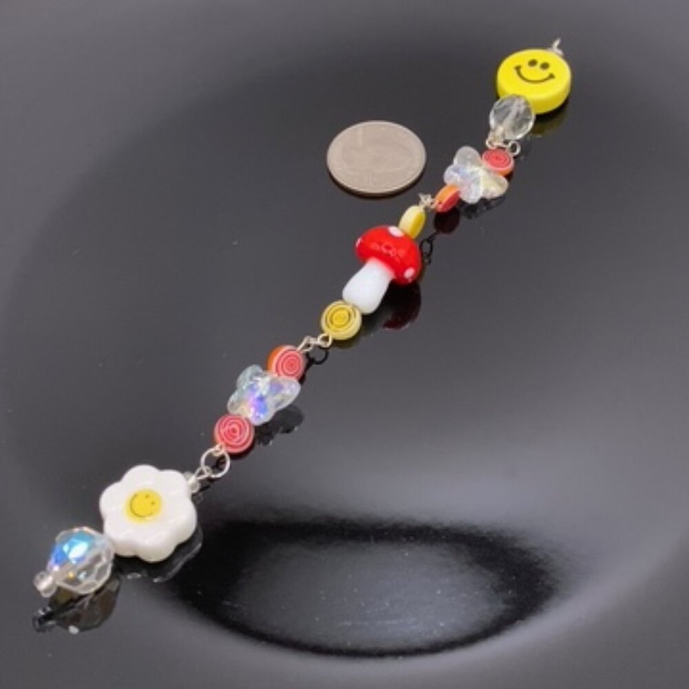 Smile Face Mushroom Butterfly Car Rearview Mirror Suncatcher Charm Handmade C113
